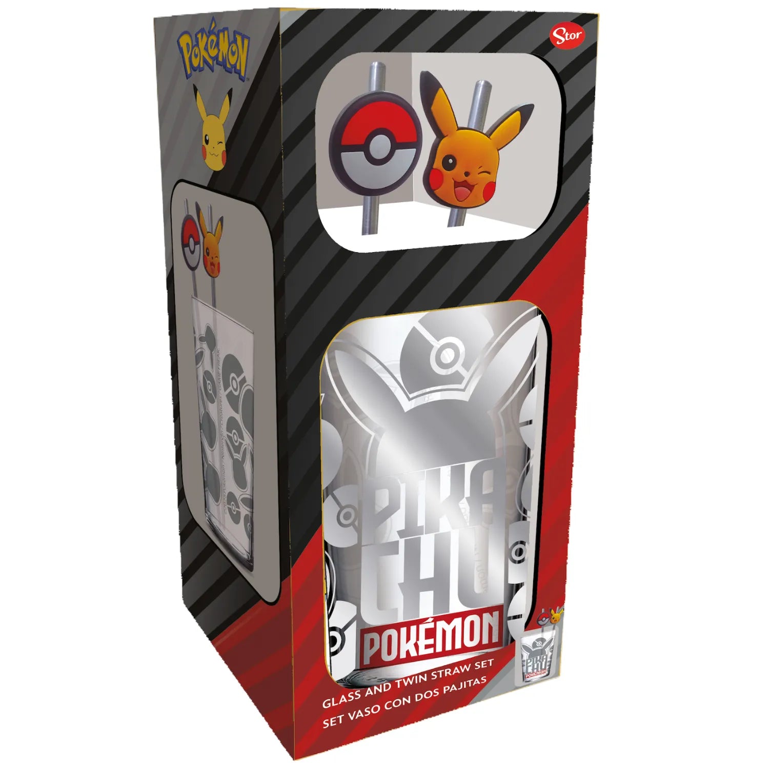 Pokémon - Verre Pikachu XXL Premium 480ml + 2 Pailles en Métal